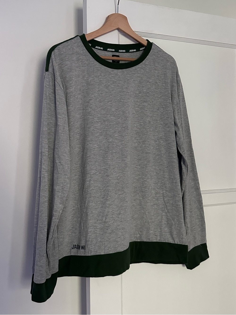 JASON WU x EVA Airs rare Gray Long-Sleeve Crewneck with Dark Green Trim